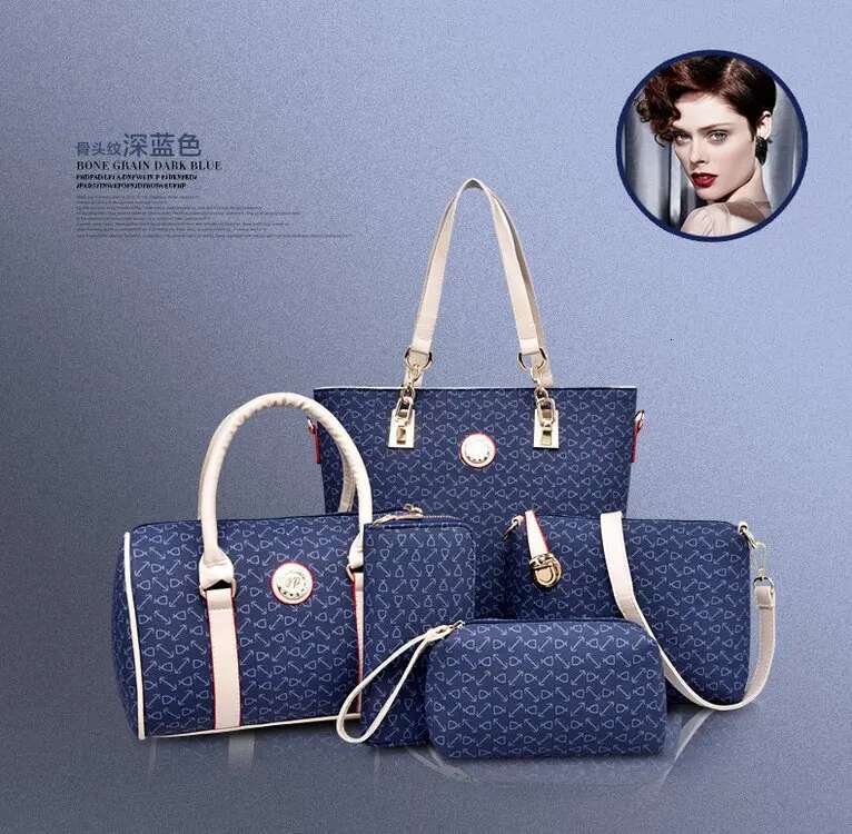 Five Piece Set Of New European And American Fashion Fish Bone Pattern Women's Bag Slanted Shoulder Bag Large Capacity Multifunctional Handbag