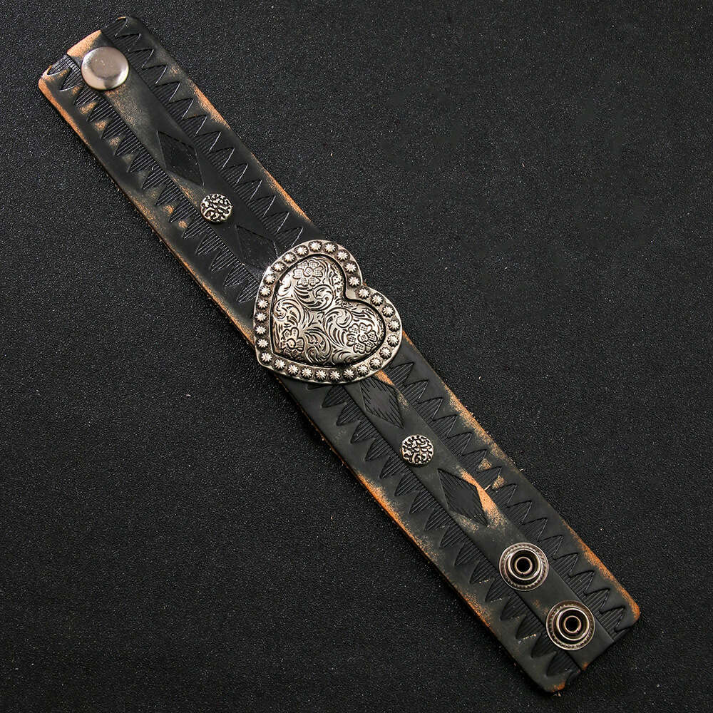 Temu High end Cowhide Love Antique Metal Accessories Imprinted Totem Genuine Leather Bracelet for Men