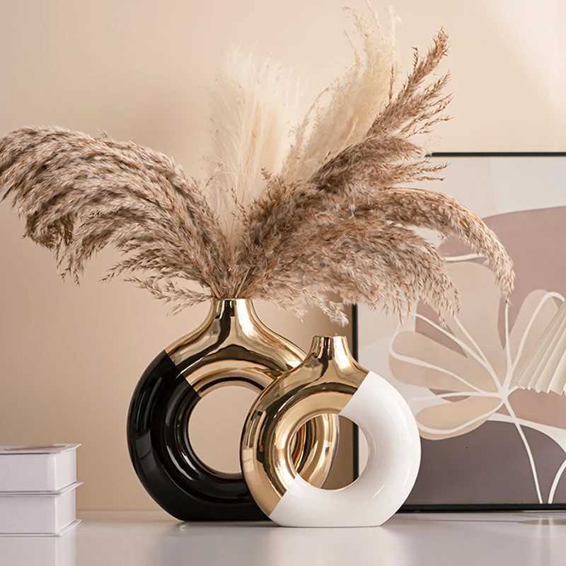 Ceramic Flower Vases For Living Room Luxury Nordic Plant PotDinning Table Hotel Home DecorationWedding Festival Artwork Golden C251124