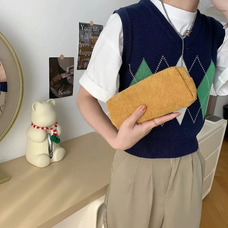 Large Capacity Pencil Case Stationery Pen Case Corduroy Pencilcase School Supplies Pencil Pouch Back To School R250424