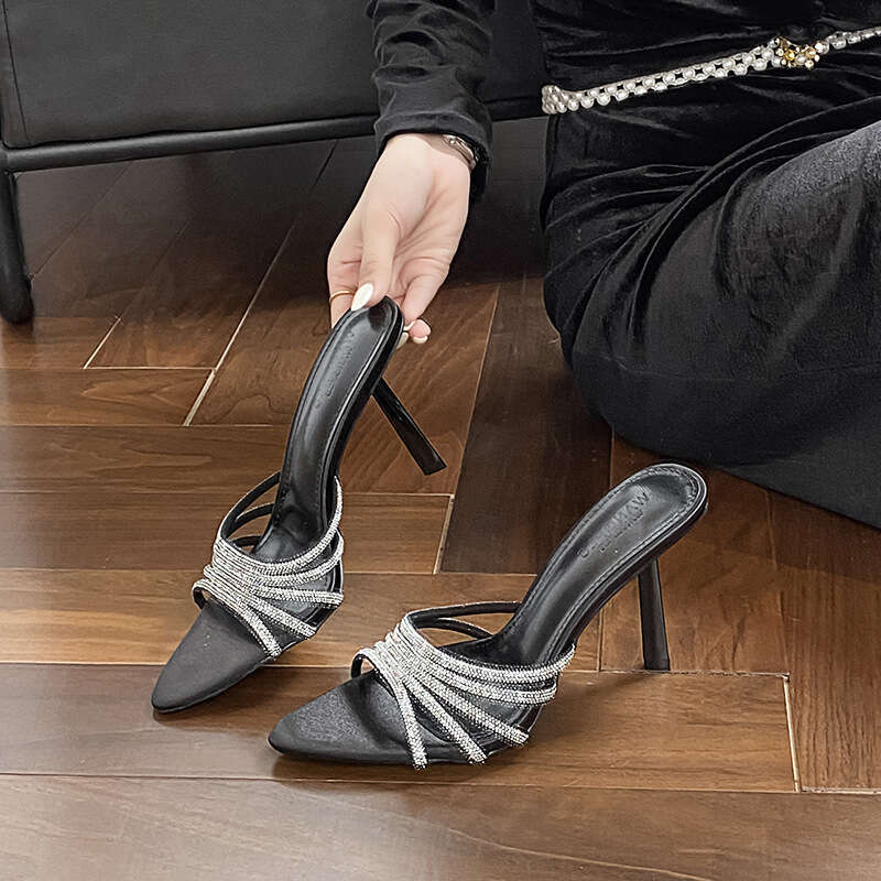 Woman Sandals One Line Rhinestone High Heeled Women S Sandals Are Fashionable Versatile And Sexy Exposed Toes They Can Be Worn As A Pair Of Single Sho