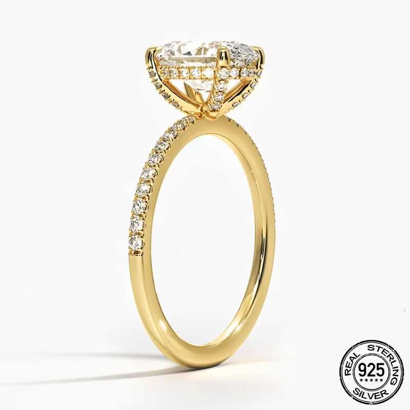 PYQ 3ct Gold Plated Rose Gold Plated Jewelry 3ct Moissanite Classic Silver Iced Out Oval Diamond Ring Women Moissanite Ring