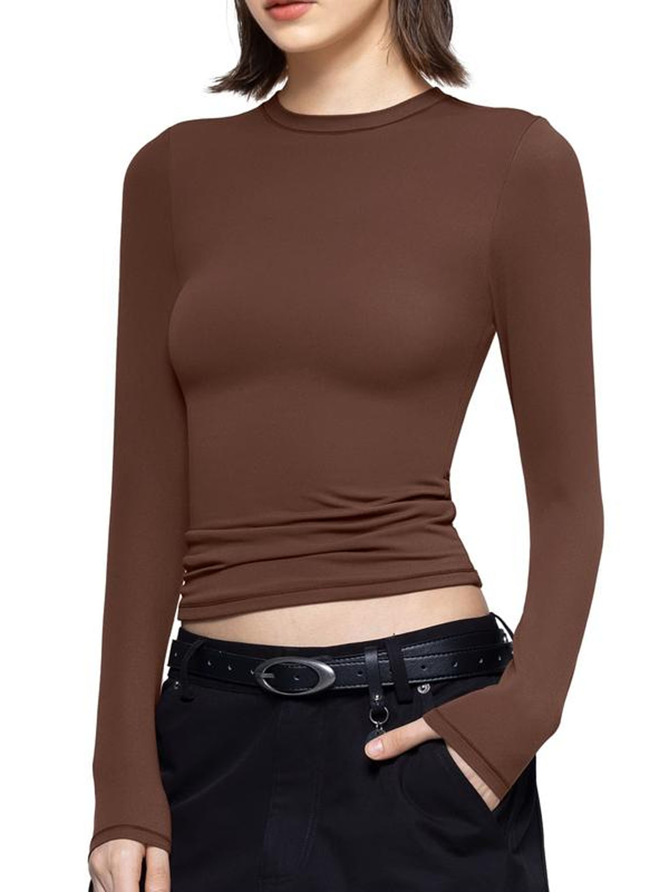 Modern Tight-Fitting Long-Sleeve Top for Women - Short Length---0803