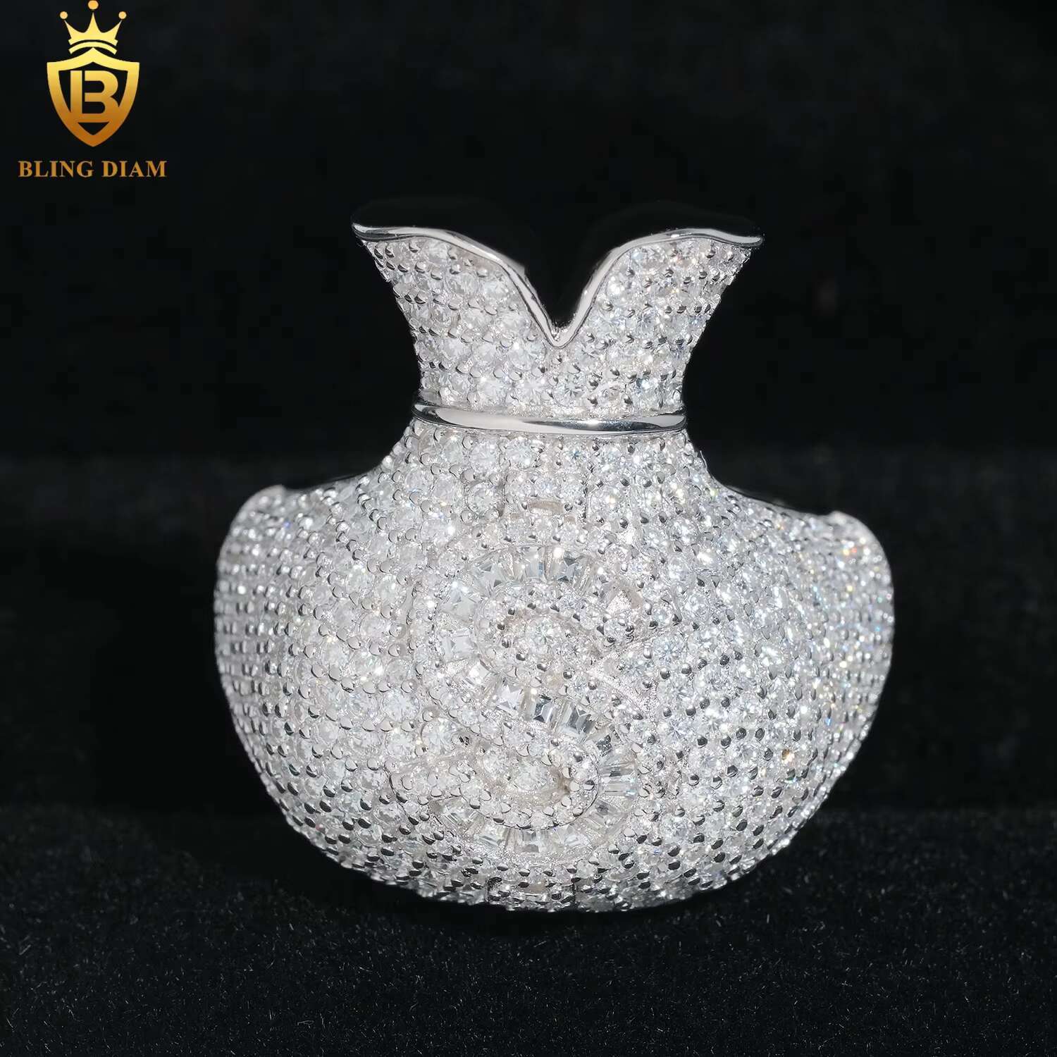 Hip Hop Jewelry Money Bag US Dollar Rings 925 Sterling Silver Gold Plated Ice Out Vvs Moissanite Fully Diamond for Men