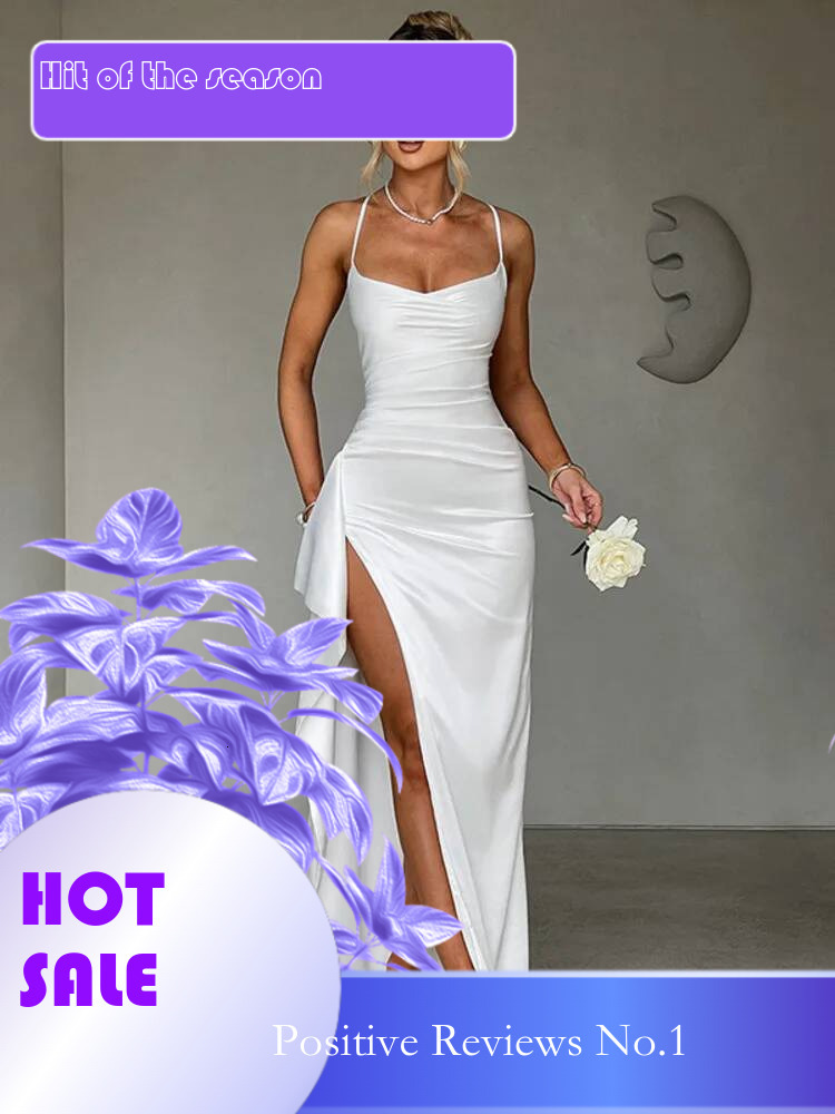 Dongdumaoyi Townlike Ruffles Elegant Maxi Long Dress Women Spaghetti Strap Summer Backless Split Nightclub Sexy Party Dresses