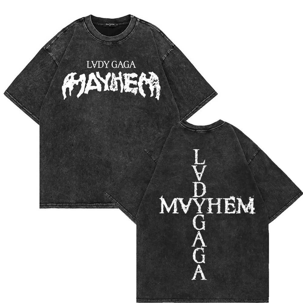 100% pure cotton acid washed vintage Lady Gaga chaotic T-shirt fashion aesthetic T-shirt unisex vintage mineral washed T-shirt w25042462XW