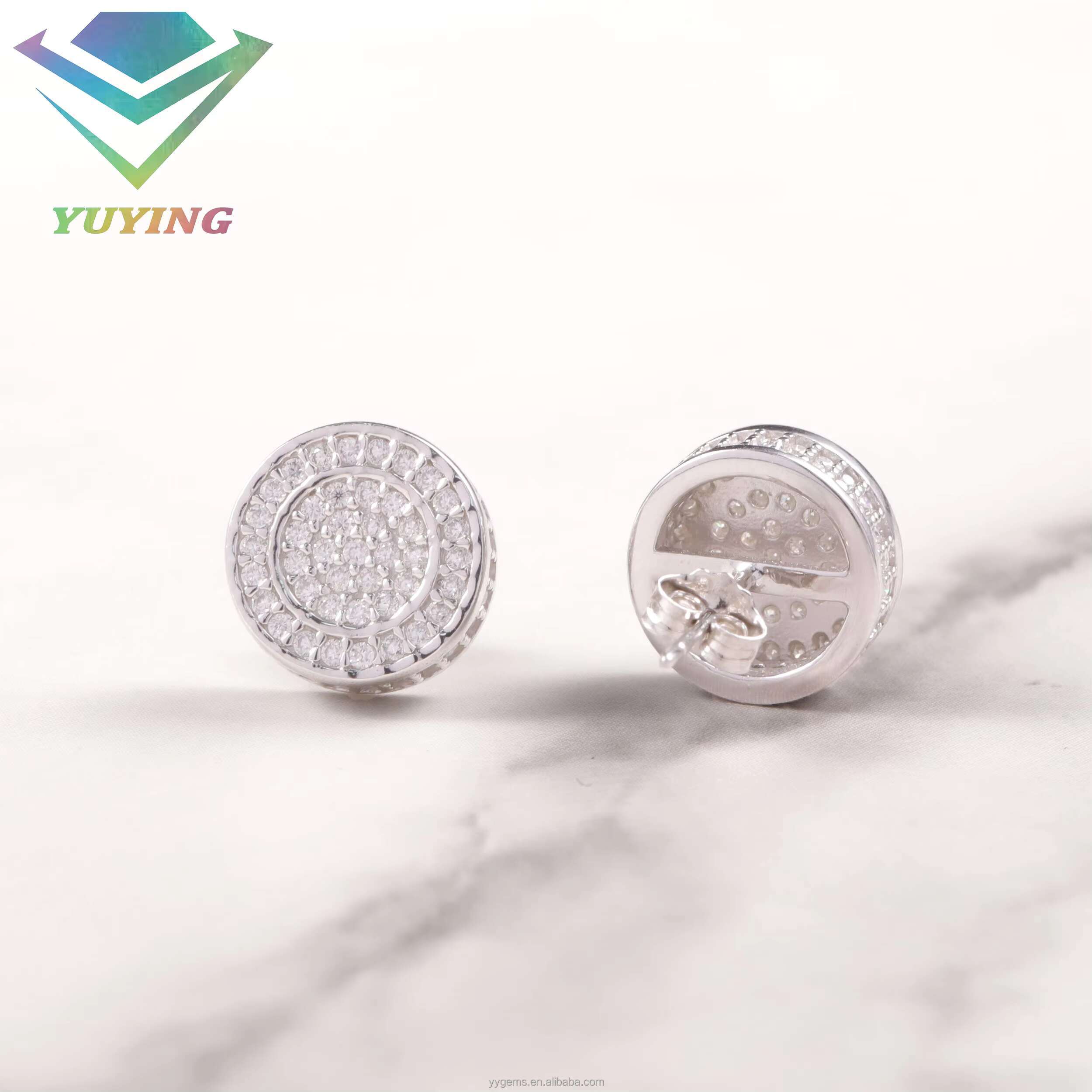 Fashion Style 10MM Iced Out VVS Moissanite Set Gold Plated S925 Stamp Silver Earring Studs Jewelry Men Women