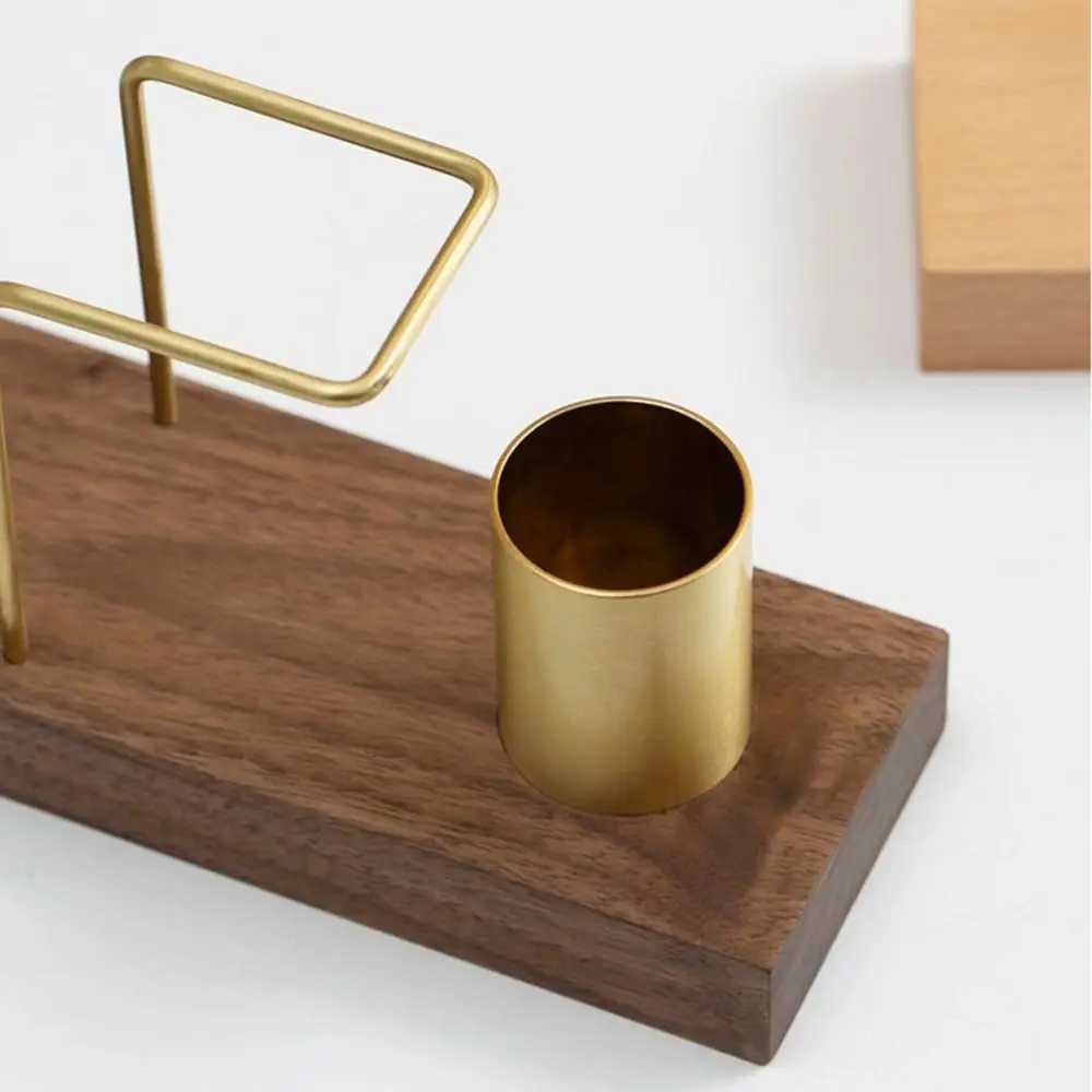 Vertical Tissue Dispenser with Toothpick Case Metal Napkin Holder Multi-use Gold Wooden HomeM251124