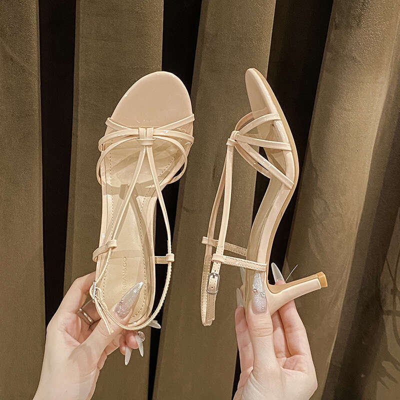 Woman Sandals Golden High Heeled Shoes For Women New Summer A Slim Heel Elegant Socialite With Exposed Toe Sandals French Style Dress