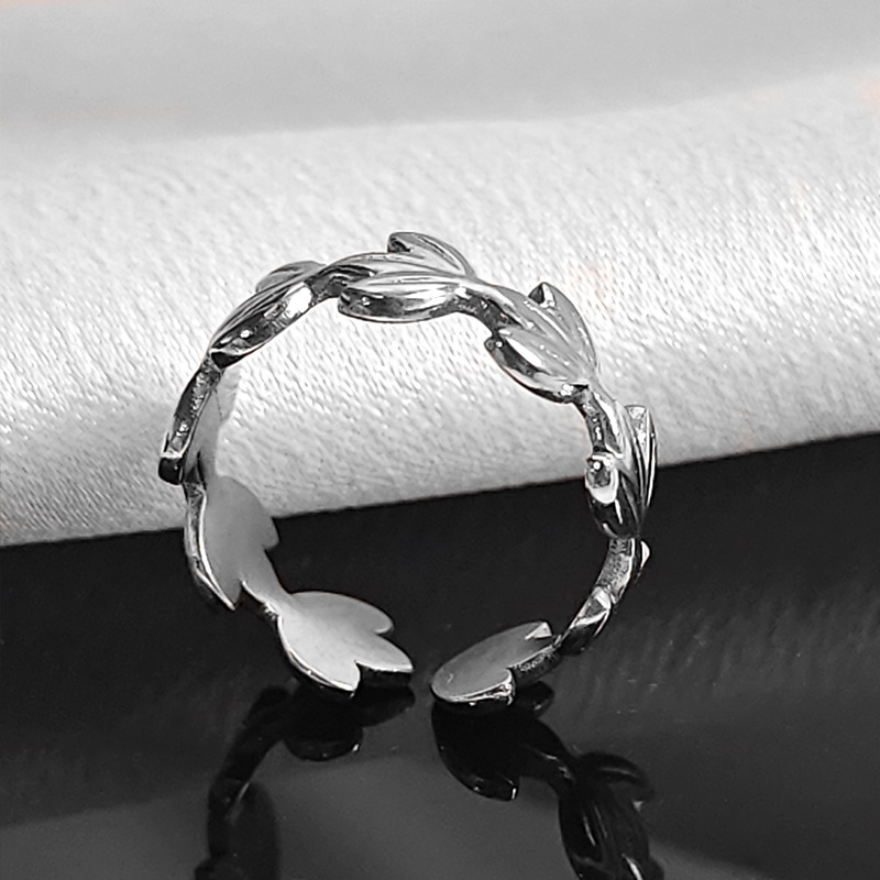 Top Source Titanium Steel Open Female Ins Cold Wind Leaf Korean Edition Ring Fashion Simple