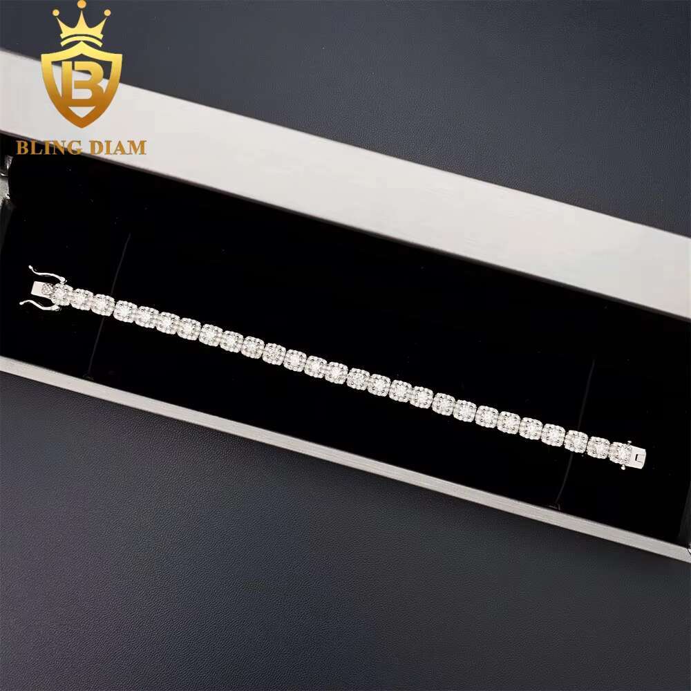 Fashion Jewelry 925 Sterling Silver VVS Moissanite Hip Hop Cluster Tennis Chain Iced Out 6mm Bracelet
