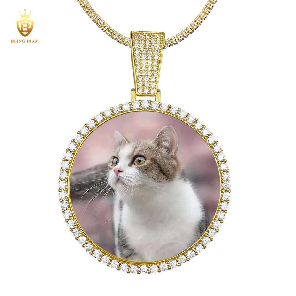 Fine Jewelry Custom Picture Circle Pendant Memory Necklace Vvs Moissanite 925 Sterling Silver Gra Certificate