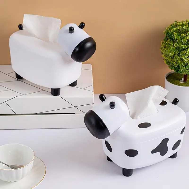 2 In 1 Tissue Box Holder With Toothpick Dispenser Cow Shaped Desktop Paper Organizer Napkin Storage Box Home DecorationM251124