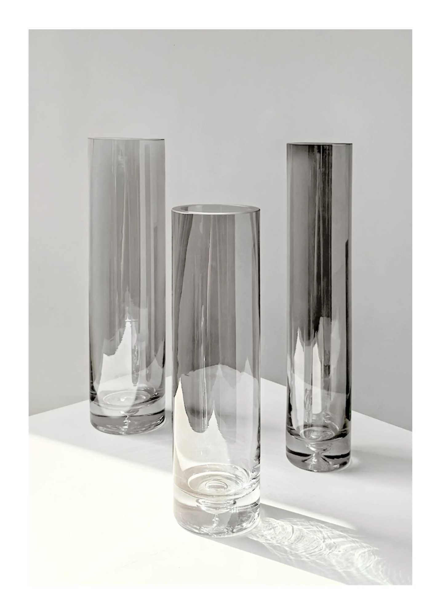 Ins Light Luxury Style Straight Cylinder Slim Mouth Glass Vases - Large Medium Small Sizes Decorative Pieces for Living Room C251124