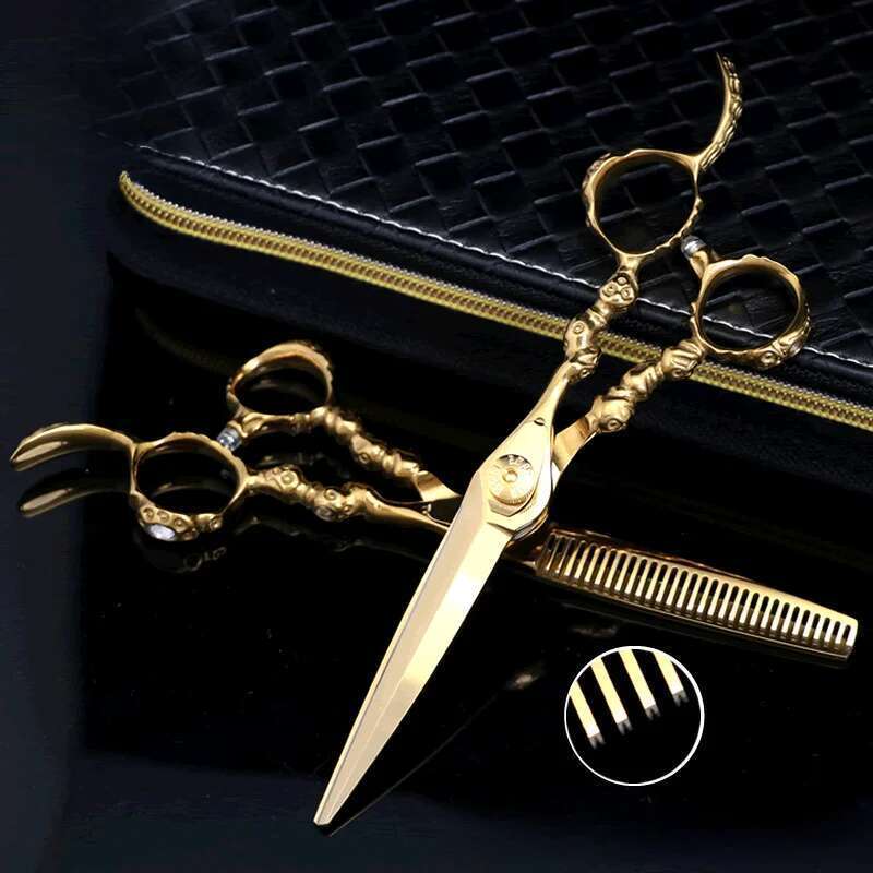 6.0Inch440CSteel Golden Hair Straight Snips Thin Thinning Hairdressing Scissors