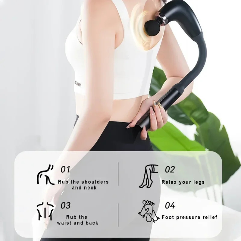 Long-Handle Portable Fascia Gun Handheld Deep Tissue Massager Adjustable Speed Percussion Massager for Body Neck Back Leg 250424
