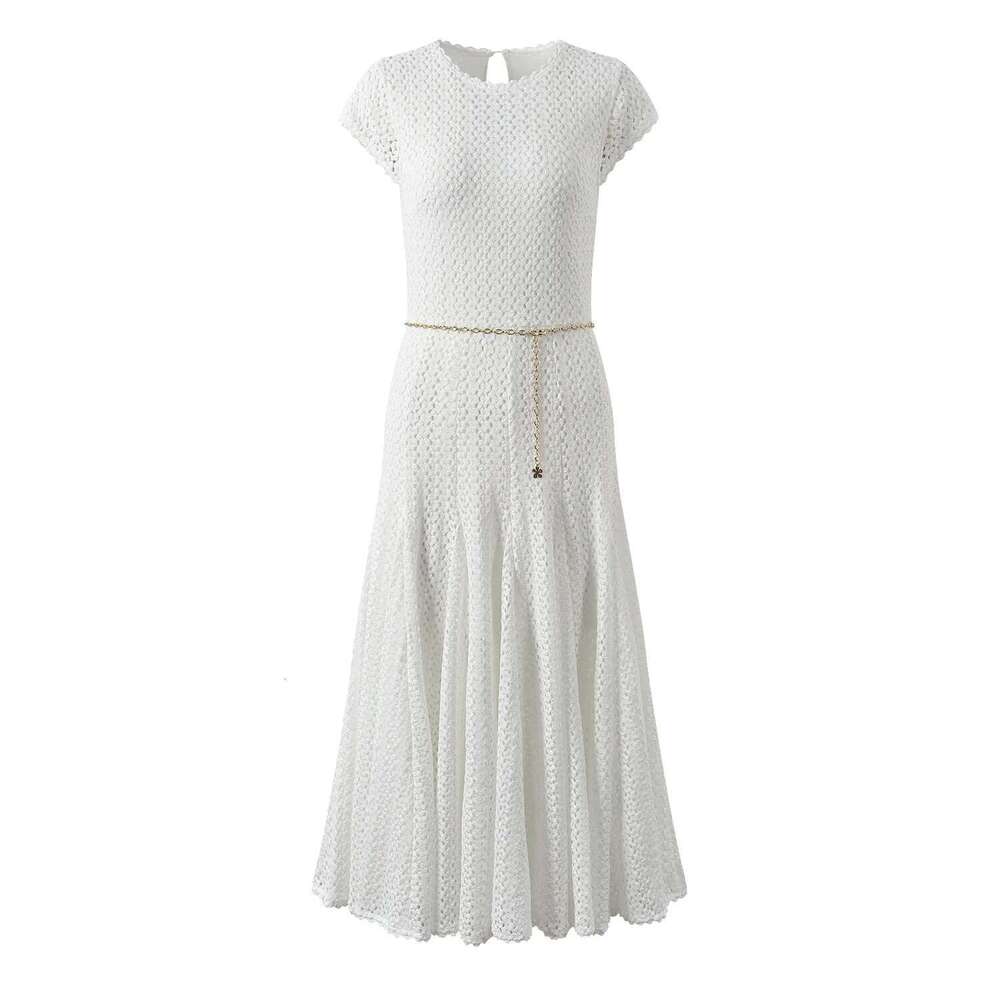 Designer Women's Clothing White Hollow Dress With Temperament And Fashionable Commuting Long + Short Skirt Gentle Style 2025 Summer New M Party