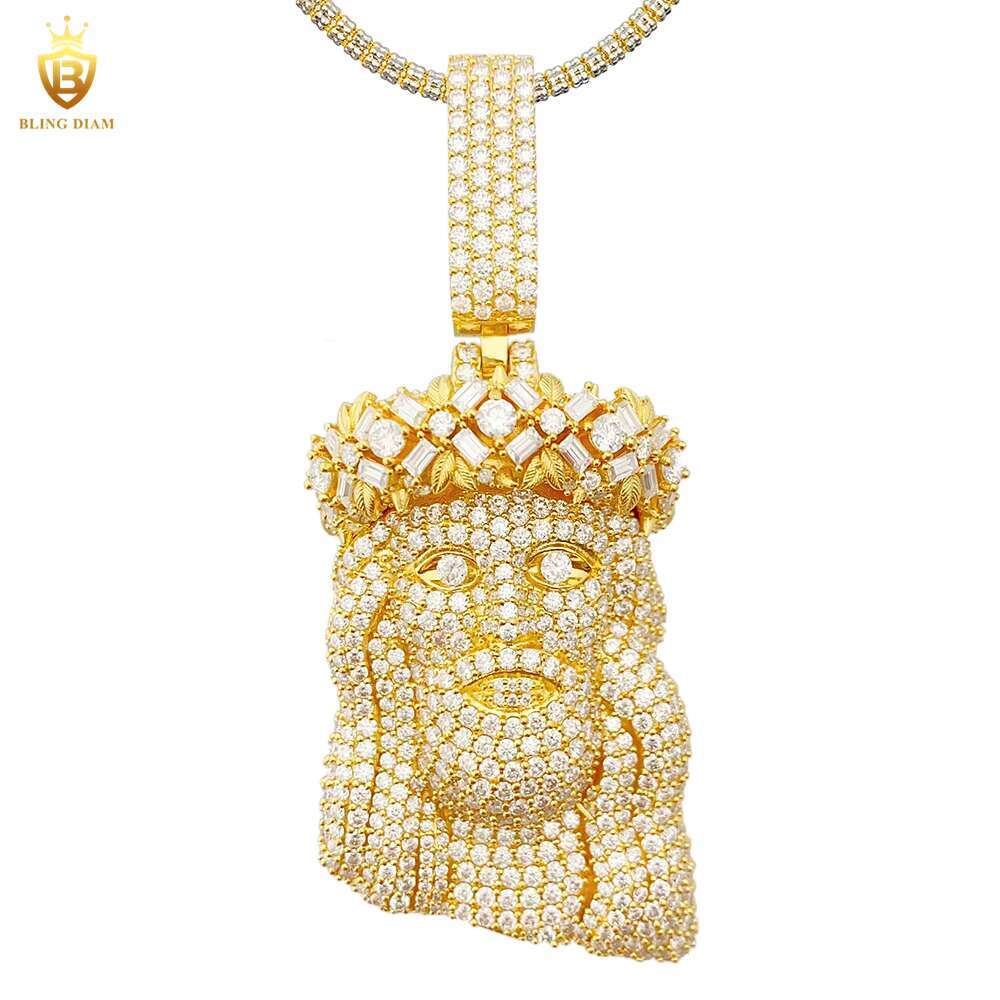 Wholesale Iced Out Hip Hop Jewelry Jesus Necklace Diamond Moissanite Custom Pendant 925 Sterling Silver