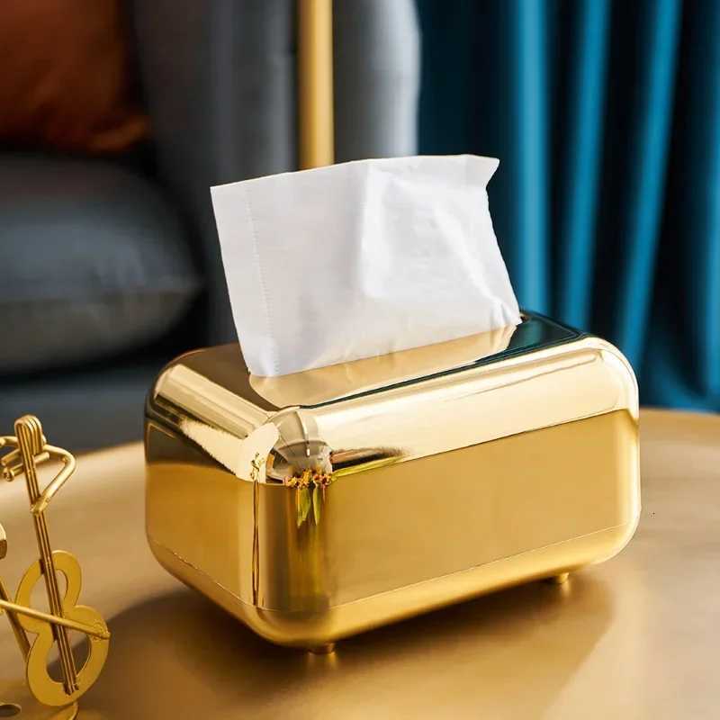 Golden Tissue Boxes Storage Napkin Holder Kitchen Tissue Box Paper Case Organizer Ornament Craft Desktop Tissue HolderM251124