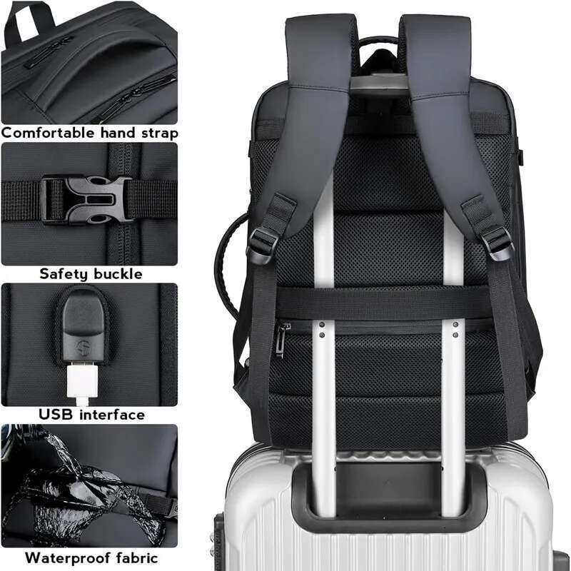 designer bag 40l expandable usb travel backpack flight approved carryon bag for airplanes waterresistant and durable fits 17inch laptop