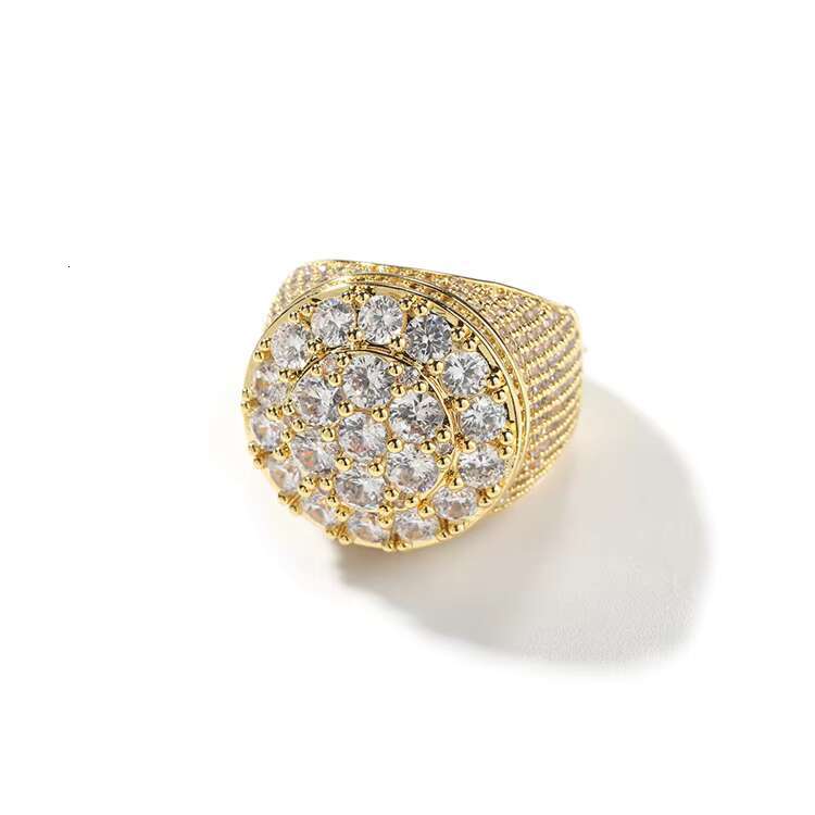Mens Hip-hop Ring Trend Retro Copper Material Real Gold Electroplated Flower Diamond Ring Personalized Jewelry Wholesale