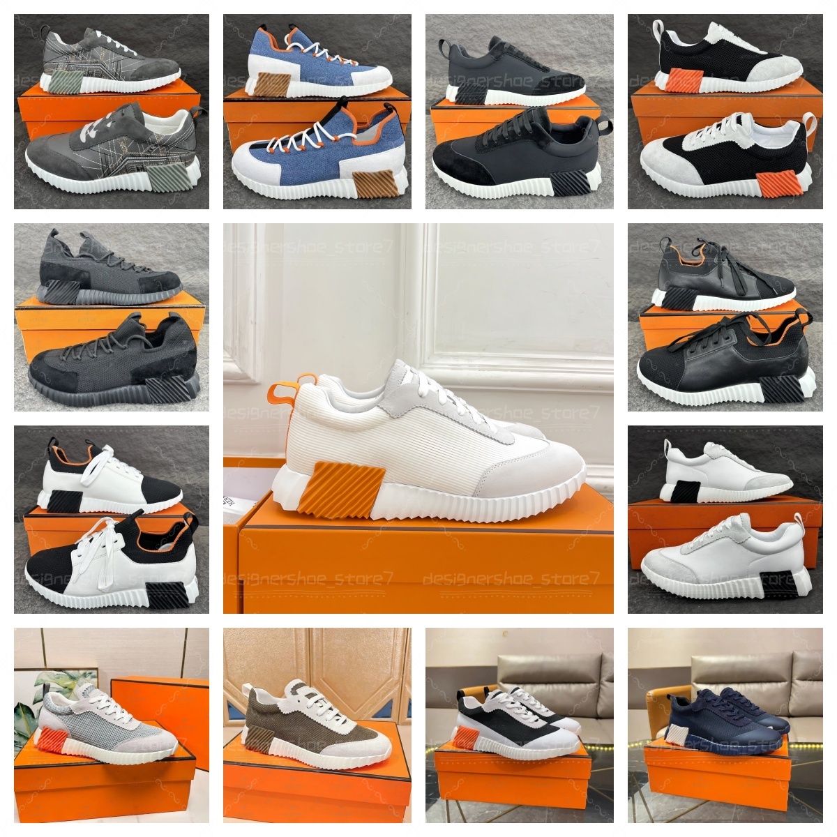 Bouncing Designer H Suede Casual Shoes Trainers Breathable Mesh Running Shoe Non-Slip Rubber Sole Flat Trainer H Word herme Sneakers Bounce Sneaker Women Sneaker