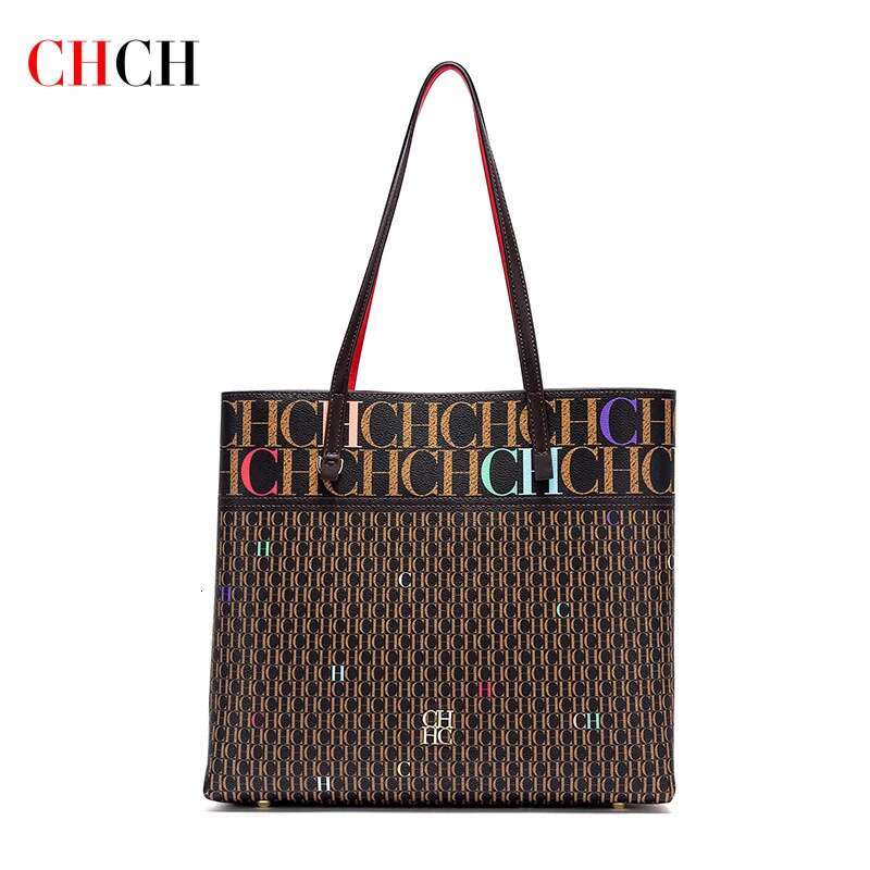 CHCH Handbag Spring New Coffee Dice Mother Print Flower Tray Special Simple Women's Large Capacity Shopping Bag