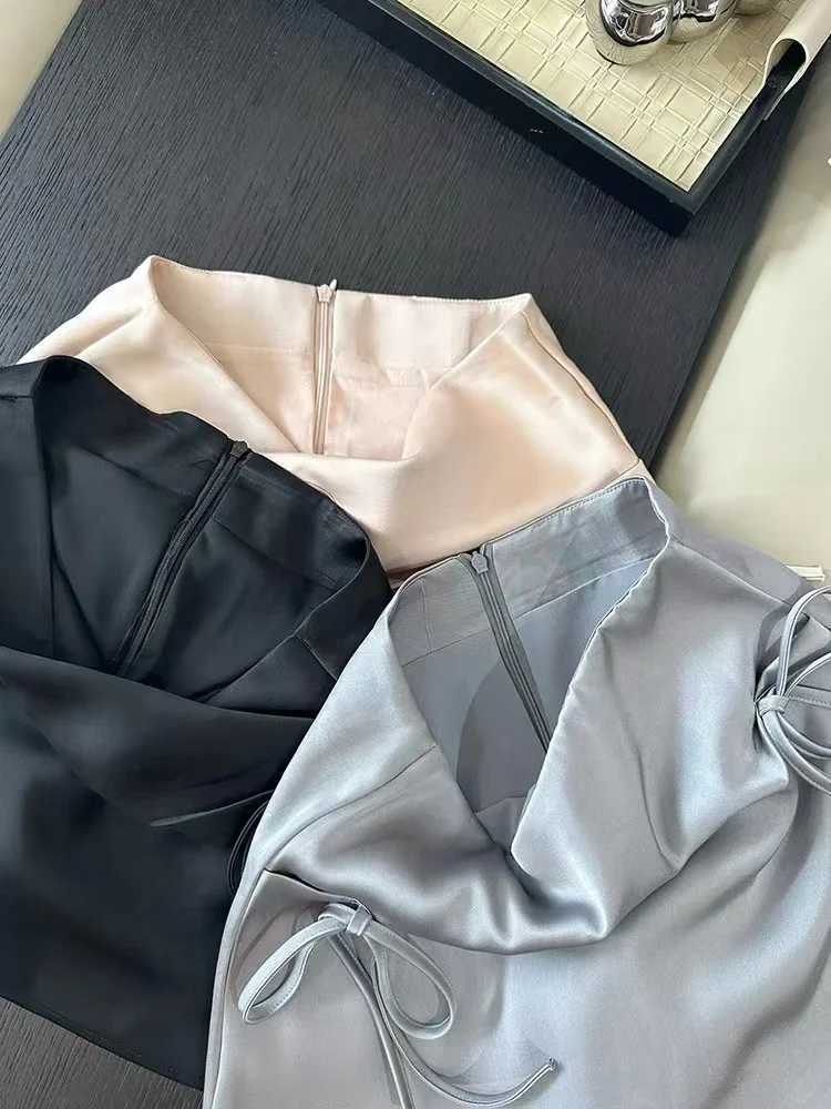 Bow lace satin Y2k mini skirt womens pink Korean A-Line skiing summer high waist sexy slim sweet short skirt new M250424