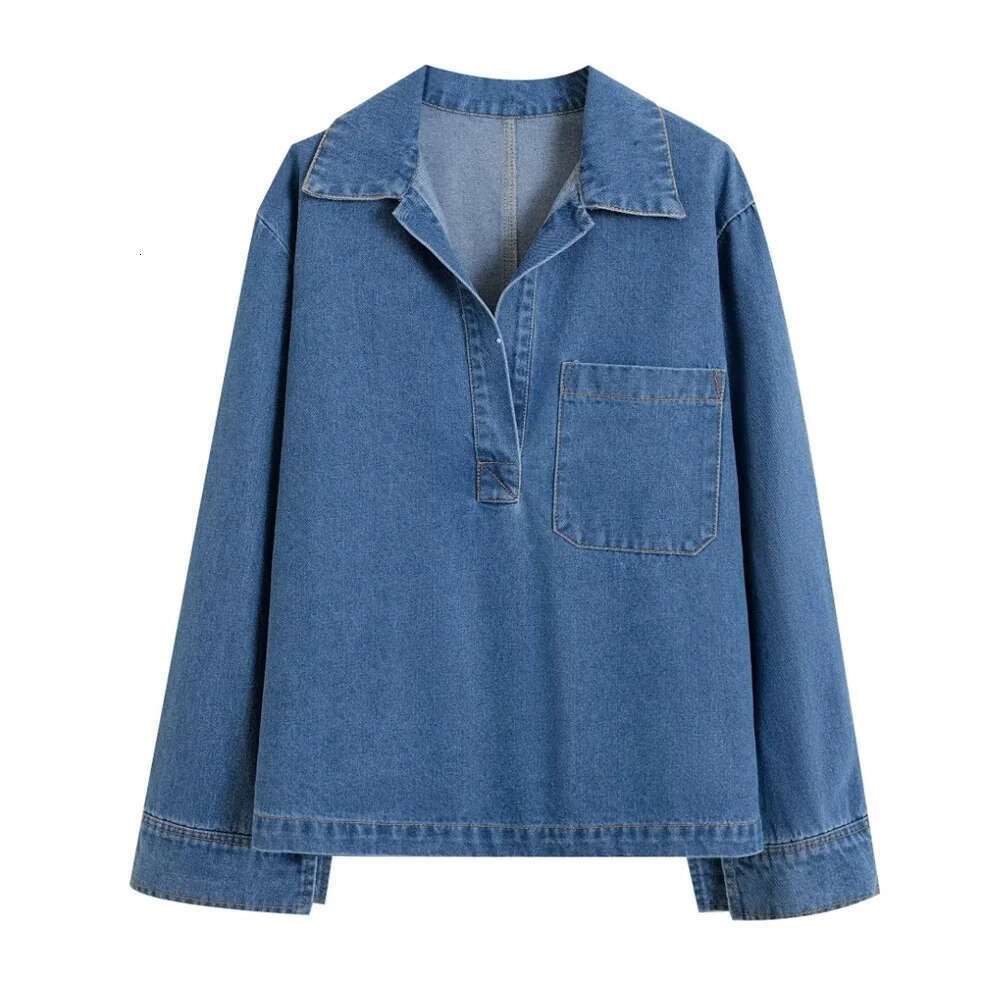Designer Clothes Pb&Za Early Autumn New Women's Fashion Solid Color V-Neck Loose Denim Pullover Top High Waist Trousers Set