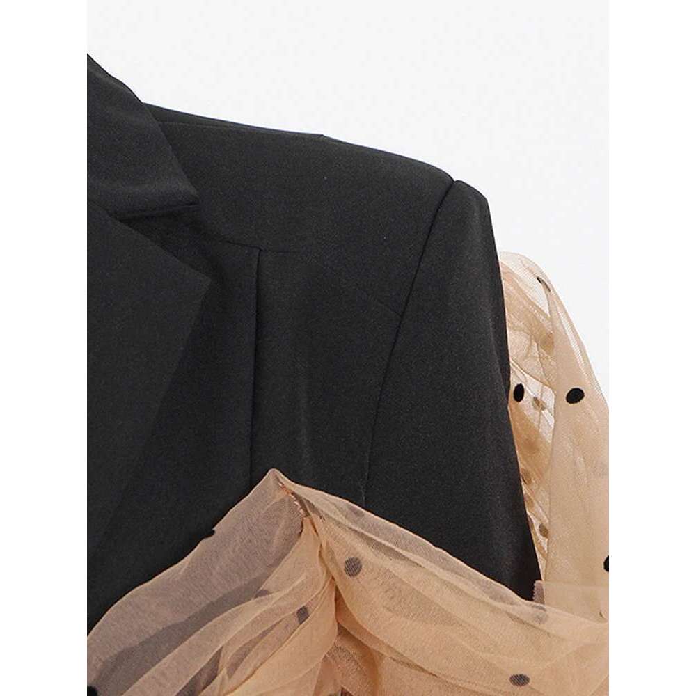 Colorblock Patchwork Mesh Blazer For Women Notched Collar Long Sleeve Backless Slimming Blazers Female Fashion New