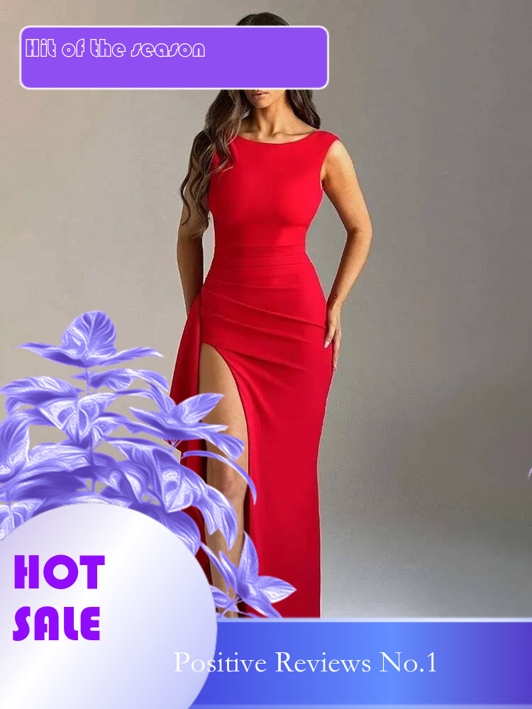 Dongdumaoyi Townlike Elegant Maxi Long Slim Bodycon Dress Women Ruffles Spring Summer High Split Nightclub Sexy Party Dresses