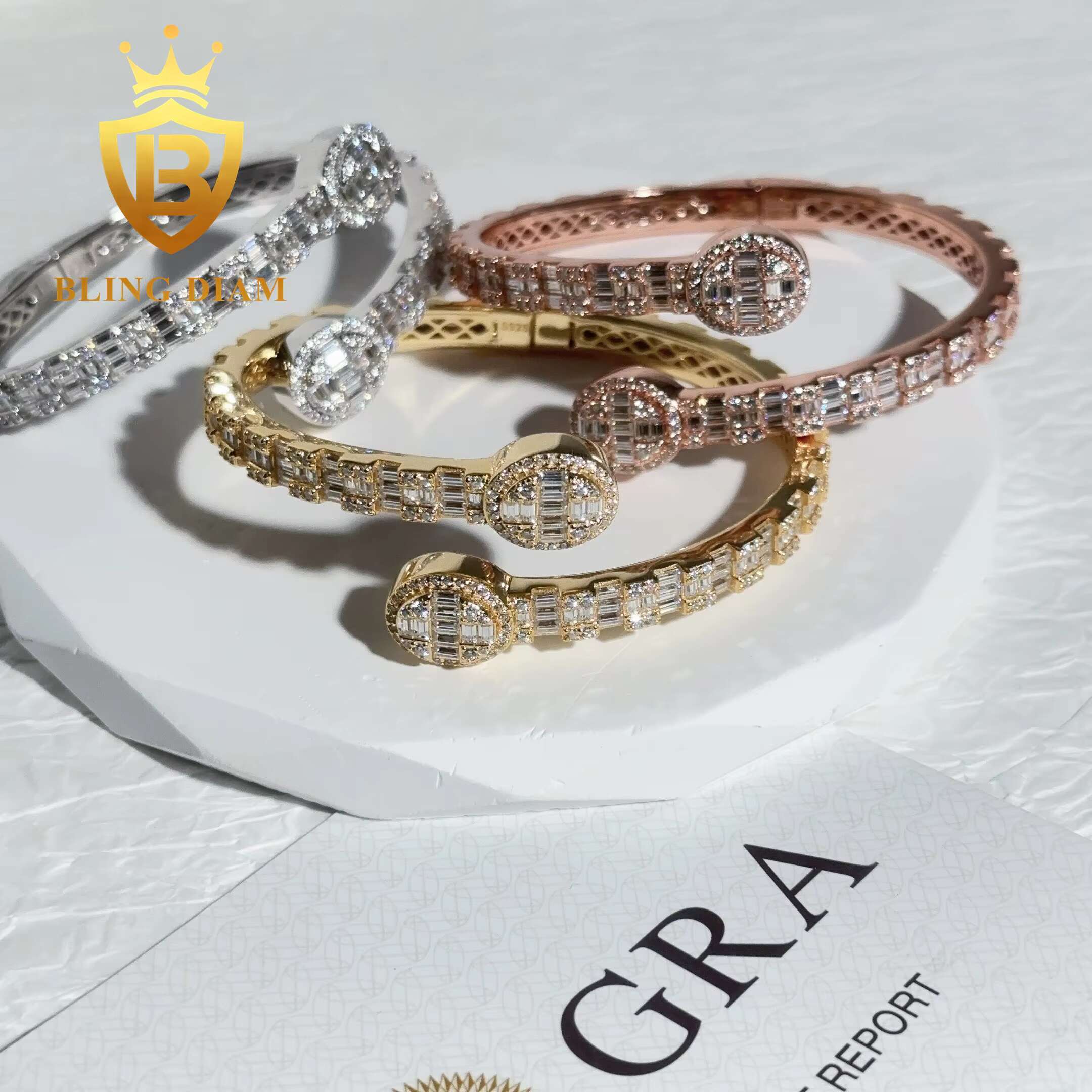 Fashion Women Men Iced Out Moissanite Bangle 925 Sterling Silver Hip Hop Rapper Jewelry Oval Shape Bangle Pass Diamond Tester