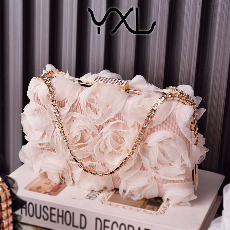 Dinner Bag Yixinglong Chiffon Flower Banquet Champagne Women S Cheongsam Handmade Dress Diamond Decoration Bag KQ
