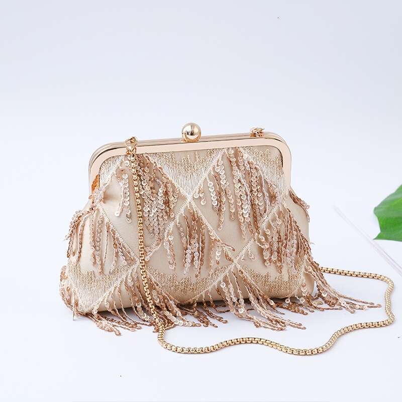 New Diagonal Straddle Tassel Evening Dress Banquet Women's Sequin Handheld Bag