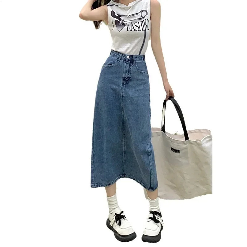 Retro high waisted womens slimming denim bodysuit 2024 summer ALine long edge n 250417