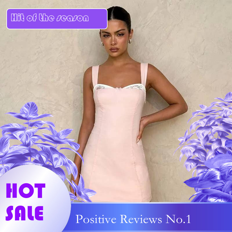 Dongdumaoyi Townlike Waist Wrap A Line Dress Women Spaghetti Strap Mini Spring Summer Lace Side Backless Sexy Party Dresses