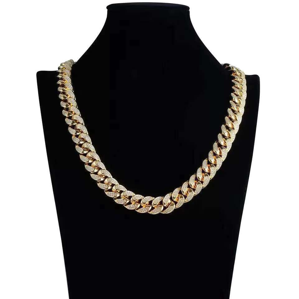 Premium Mens 20mm Chunky Cuban Link Necklace Hip Hop Iced Zircon Yellow Gold CZ Bling Jewelry Mainly Made of Brass