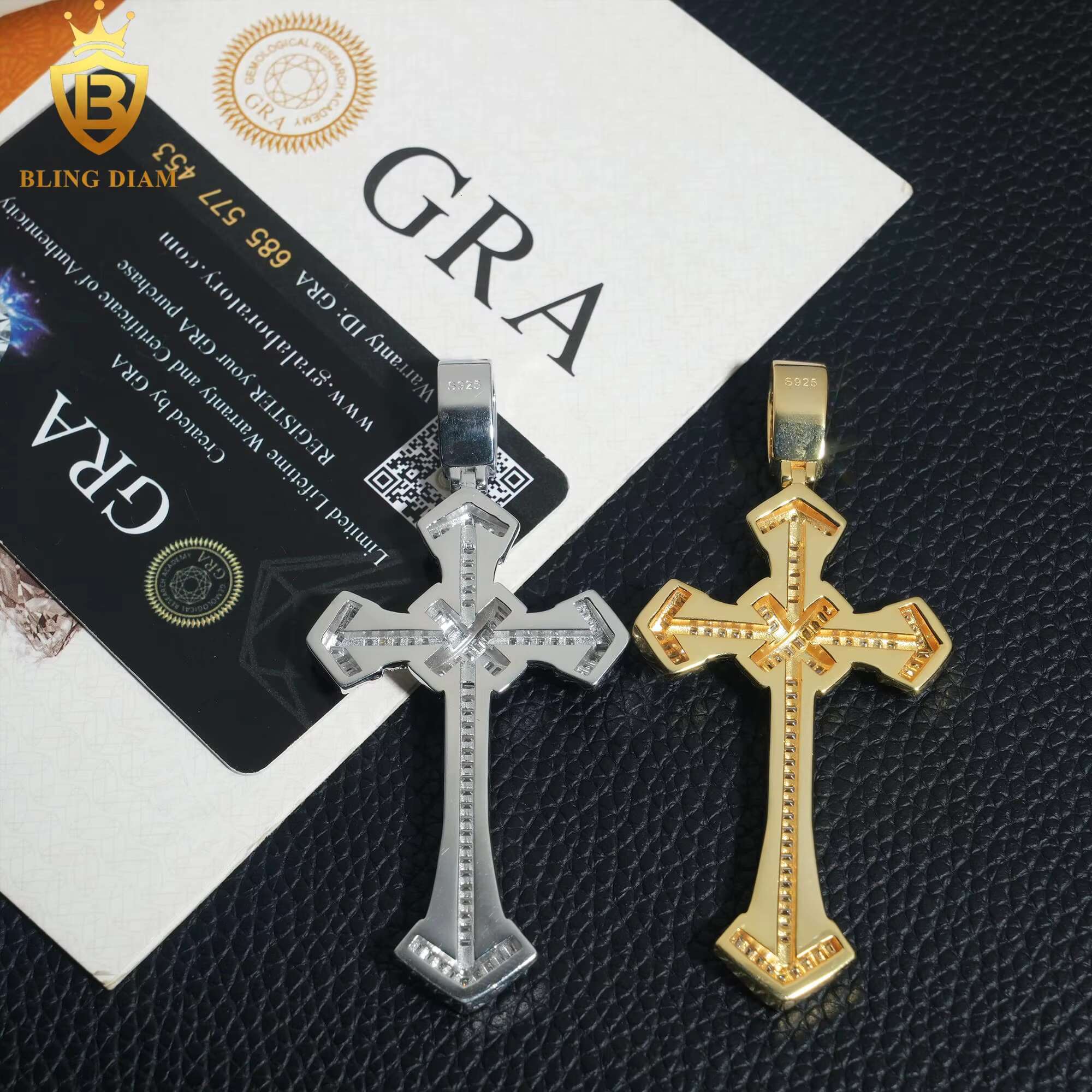 High Quality Hip Hop Jewelry 925 Sterling Silver Iced Out Moissanite Cross Pendant Pass Diamond Tester