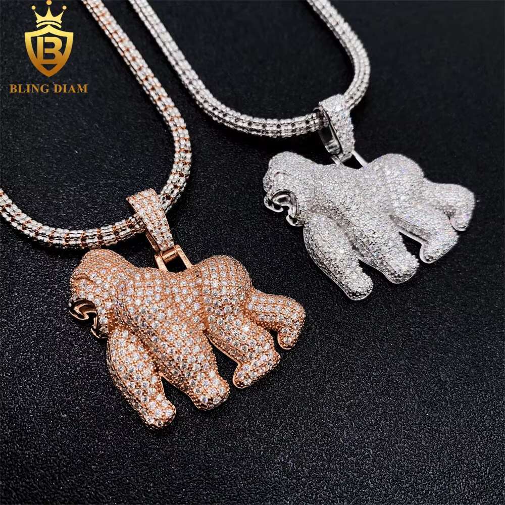 Iced Out Hip Hop Jewelry 925 Sterling Silver VVS Moissanite Diamond Gorilla Pendant Necklace