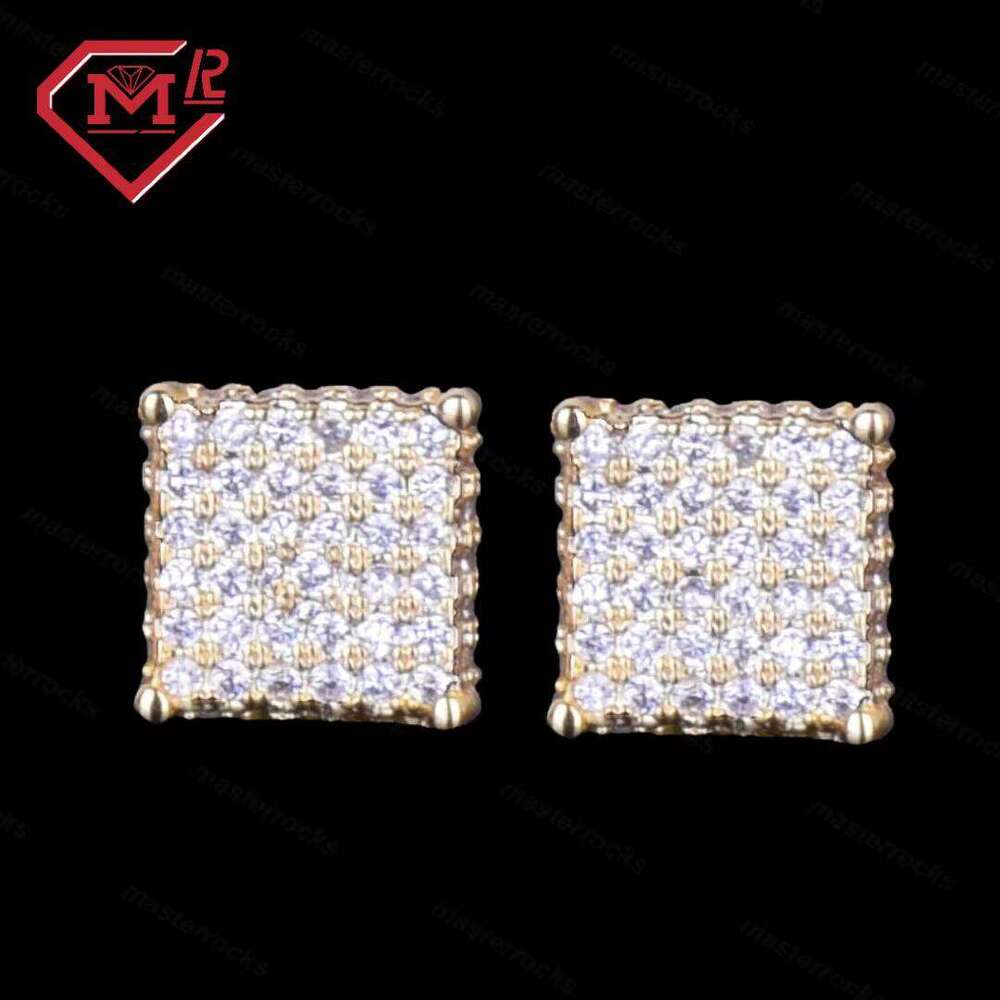 Hot Sale Square Moissanite S925 Sterling Silver Hiphop Fashion Cool Men's Earrings