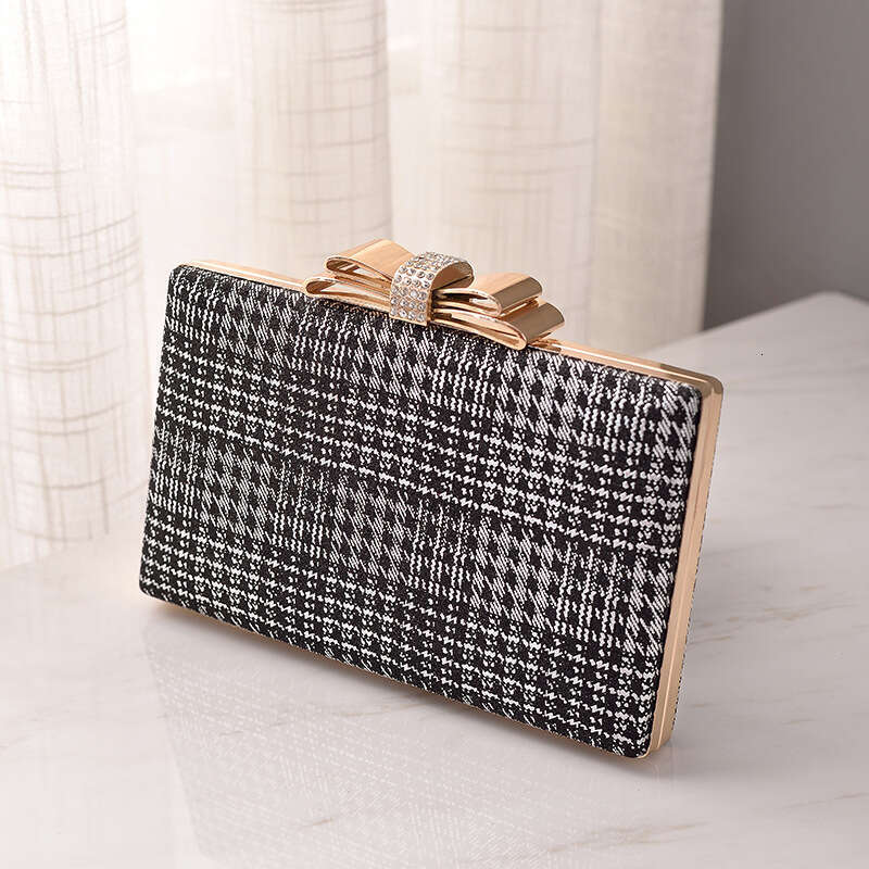 Dinner Bag New Socialite Temperament Bow Black Banquet Bag Diamond Decoration Handbag Small Fragrance Dress Bag KQ