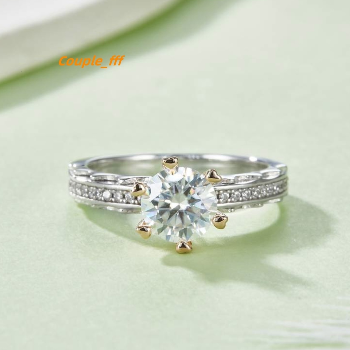 Hot Selling Fashion 925 Silver 1.0ct Moissanite Ring With Two Color Round Shape Simple Silver Plated Rings for Weddings