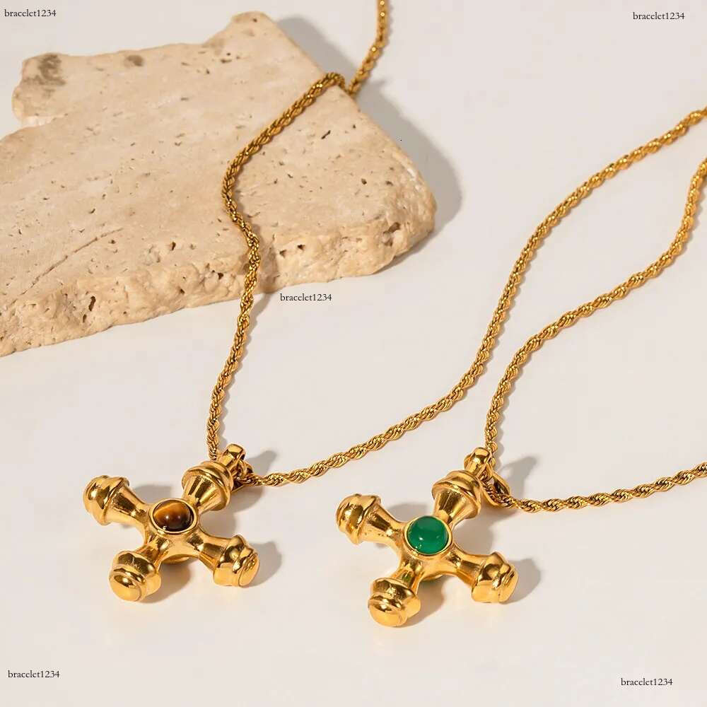 Designer Trend Gold Stainless Steel Cross Pendant Necklace for Women with Tiger Eyes That Do Not Fade Fashionable Jewelry Wholesale