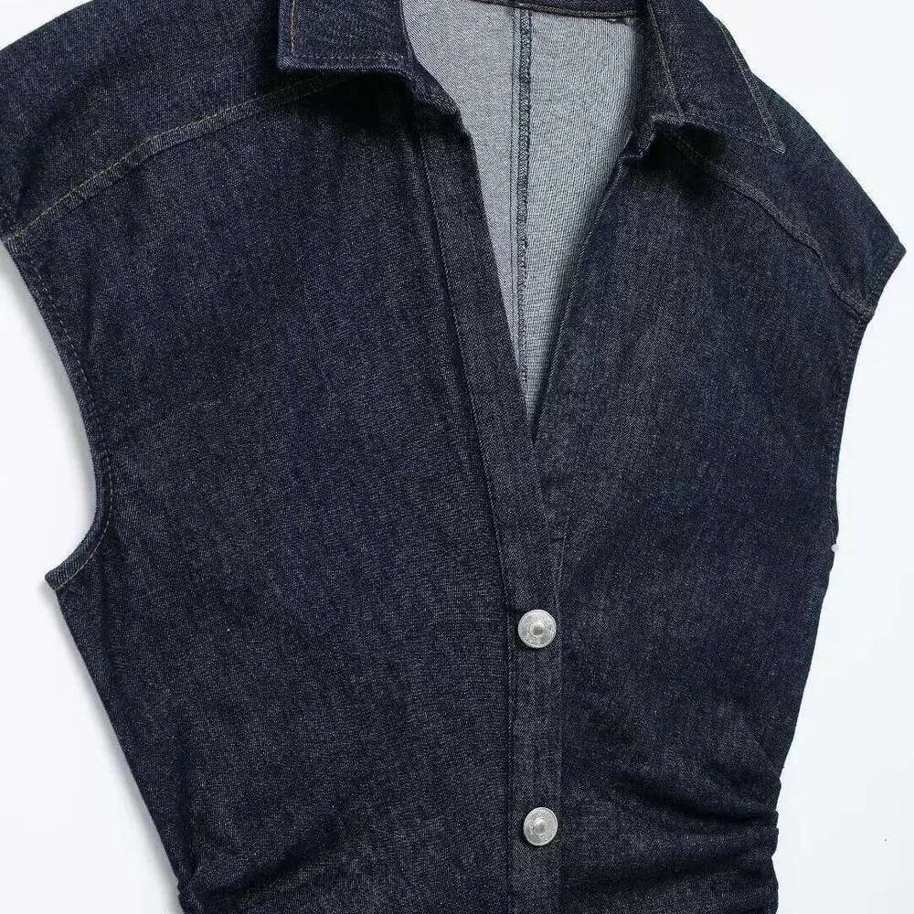 TRAFSHE Sleeveless Denim Long Women Bodycon Tank Midi Dress Woman Summer Ruched Button Up Casual Dresses For Lady
