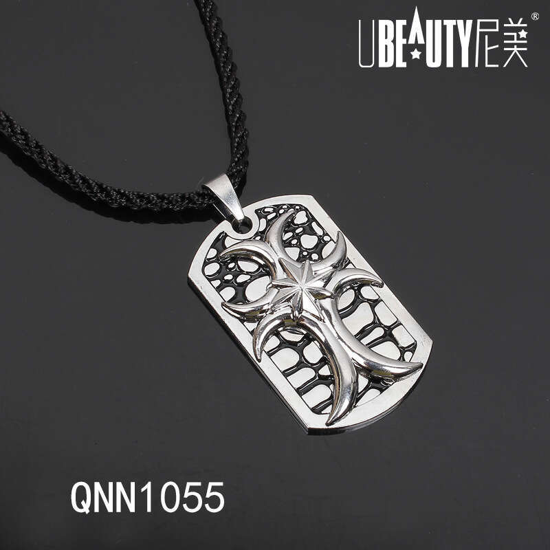 Personalized metal street style necklace, four leaf clover carnivorous flower cross, punk men's pendant, sweater chain