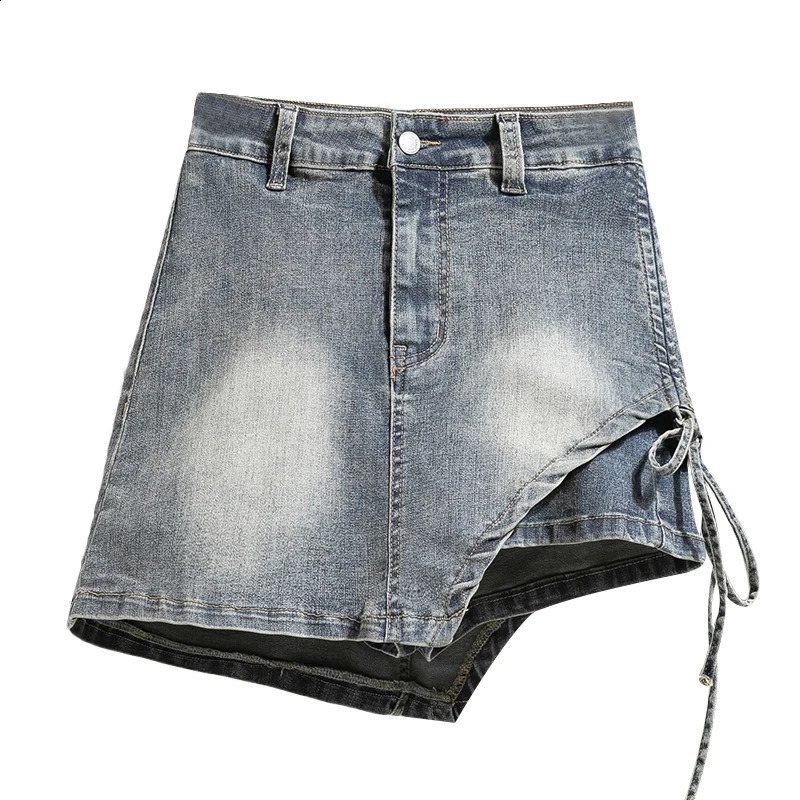 Womens denim skirt 2024 summer high waisted mini blue jeans lined with Korean fashion 250417