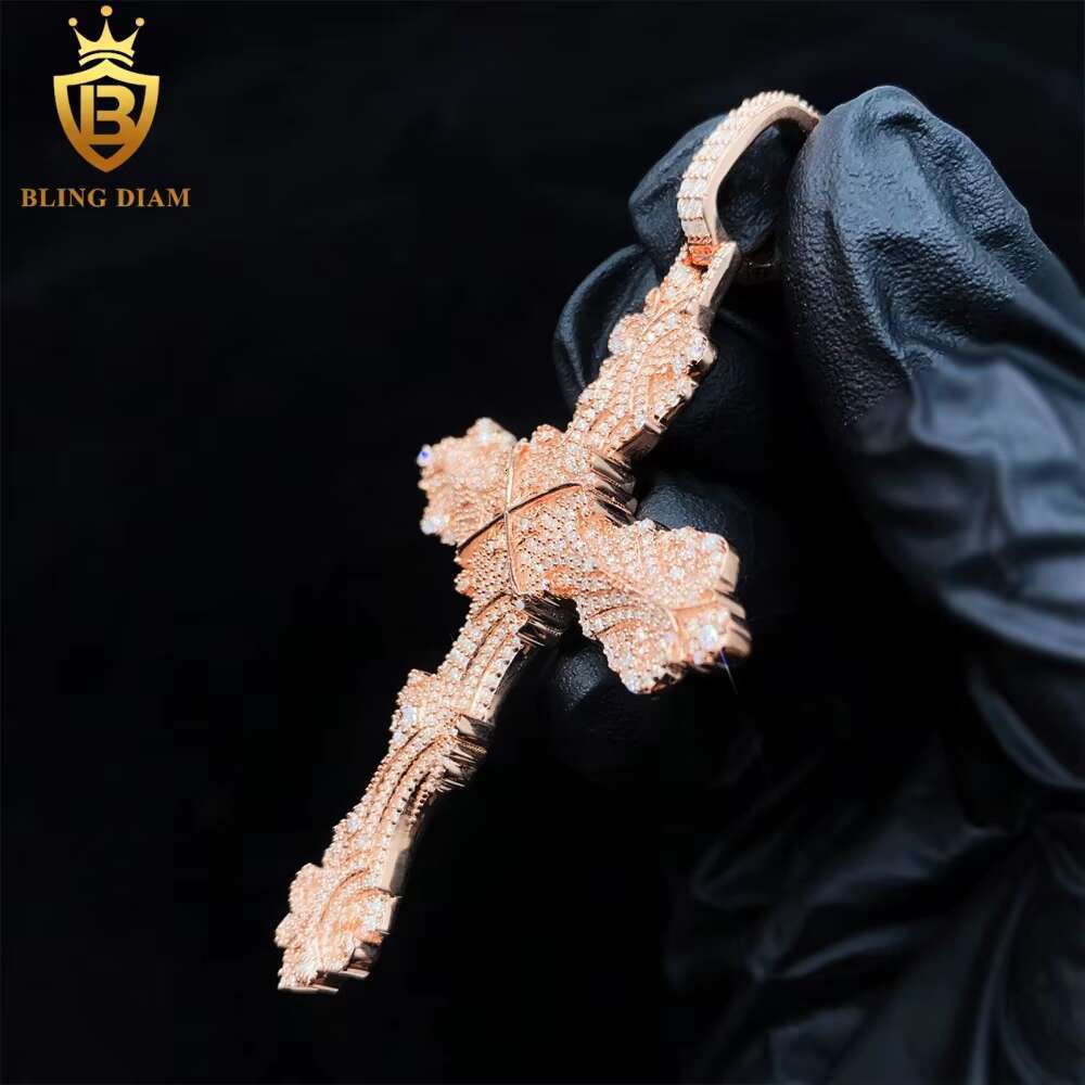 New Custom Hip Hop Jewelry Cross Pendant Necklace VVS Moissanite 925 Sterling Silver Stainless Steel