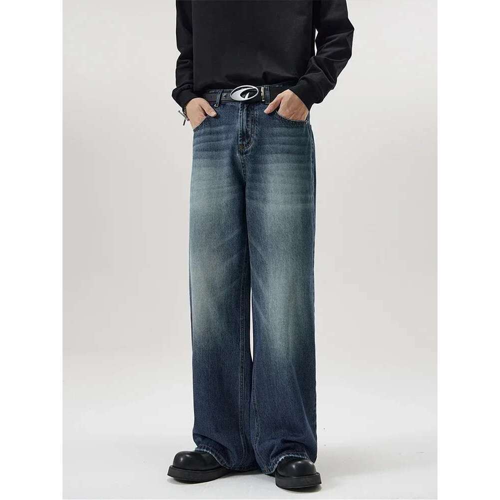 4 Colors Autumn Vintage Distressed Men's Baggy Straight Jeans Fashion Korean High Street Denim Pants Streetwear Male Trousers
