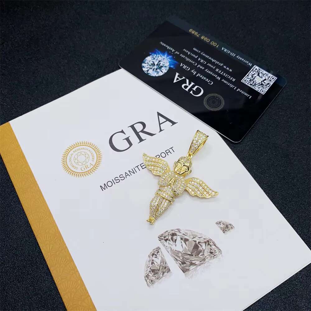 2025 New Product Iced Out Hip Hop Jewelry 925 Sterling Silver VVS Moissanite Diamond Angel Pendant GRA Certificate
