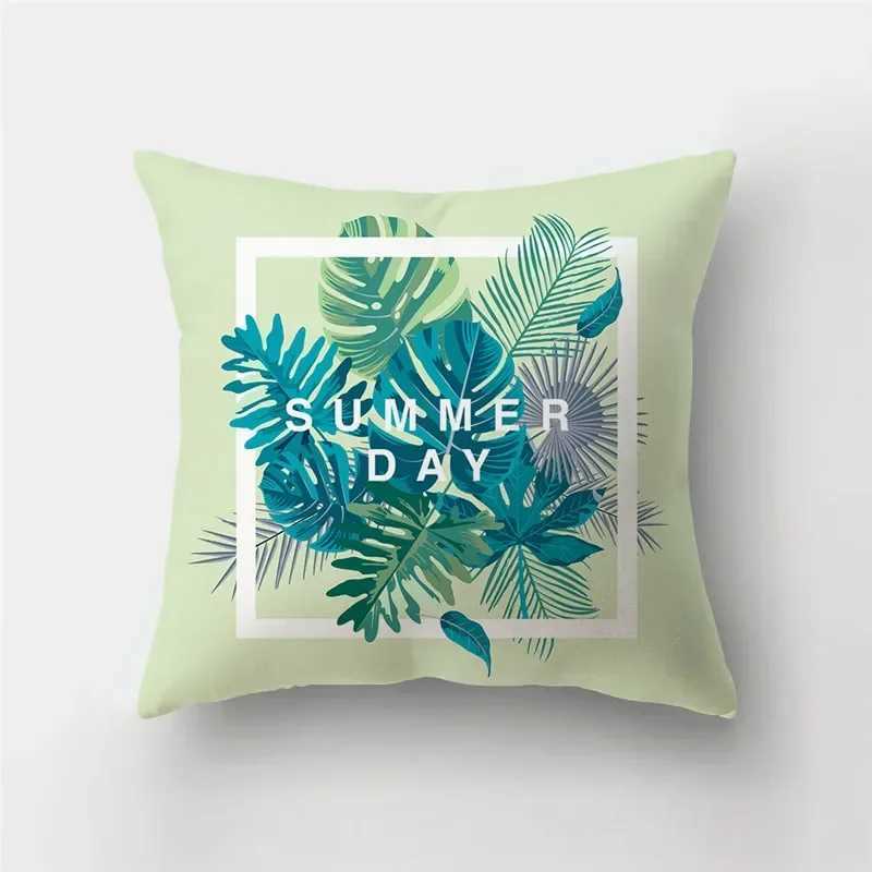 Fresh Summer Leaves Pillowcase for Waist Throw Home Decoration Green Letter Square Cushion Cover Tropical Plant Sofa Pillowslip G251124